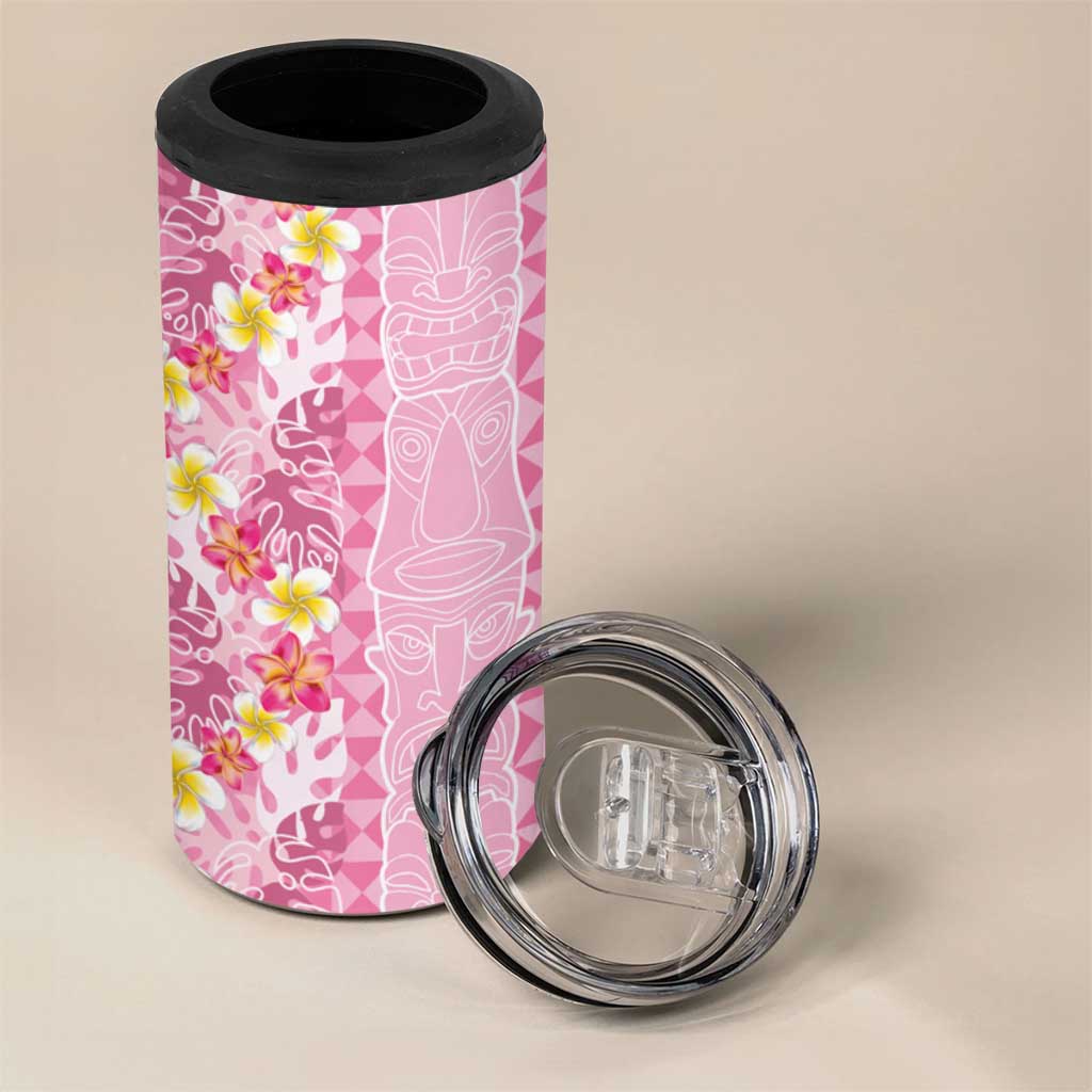 Pastel Magenta Aloha Hawaii Tiki 4 in 1 Can Cooler Tumbler Tropical Plumeria - Seamless Style