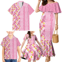 Pastel Magenta Aloha Hawaii Tiki Family Matching Mermaid Dress and Hawaiian Shirt Tropical Plumeria - Seamless Style LT14 - Polynesian Pride