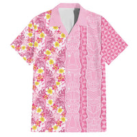 Pastel Magenta Aloha Hawaii Tiki Family Matching Puletasi and Hawaiian Shirt Tropical Plumeria - Seamless Style