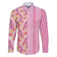 Pastel Magenta Aloha Hawaii Tiki Family Matching Puletasi and Hawaiian Shirt Tropical Plumeria - Seamless Style