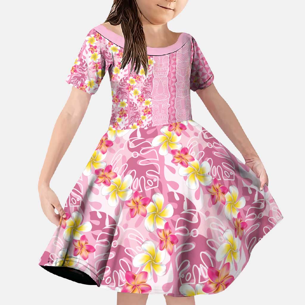 Pastel Magenta Aloha Hawaii Tiki Family Matching Tank Maxi Dress and Hawaiian Shirt Tropical Plumeria - Seamless Style LT14 Daughter's Dress Magenta - Polynesian Pride