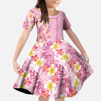 Pastel Magenta Aloha Hawaii Tiki Family Matching Tank Maxi Dress and Hawaiian Shirt Tropical Plumeria - Seamless Style LT14 Daughter's Dress Magenta - Polynesian Pride