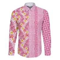 Pastel Magenta Aloha Hawaii Tiki Family Matching Tank Maxi Dress and Hawaiian Shirt Tropical Plumeria - Seamless Style LT14 Dad's Shirt - Long Sleeve Magenta - Polynesian Pride