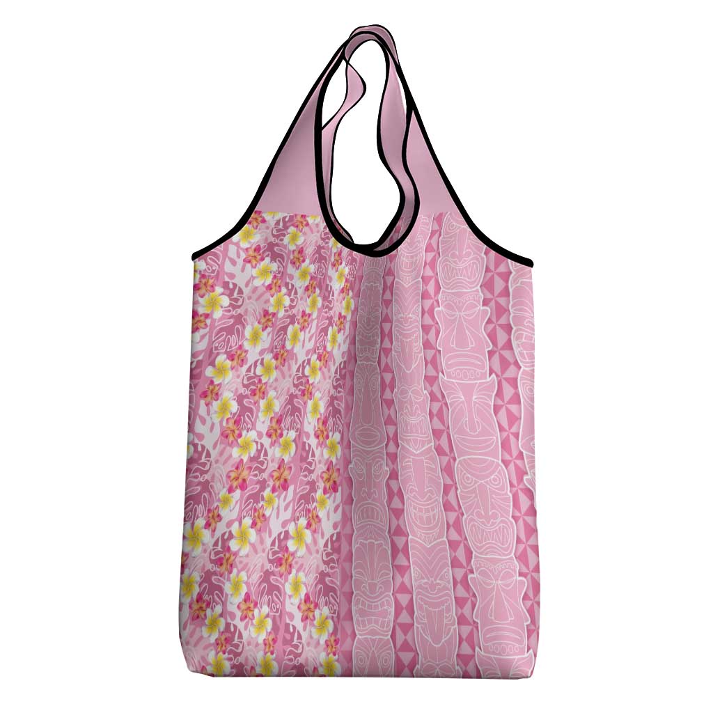 Pastel Magenta Aloha Hawaii Tiki Grocery Bag Tropical Plumeria - Seamless Style