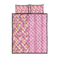 Pastel Magenta Aloha Hawaii Tiki Quilt Bed Set Tropical Plumeria - Seamless Style