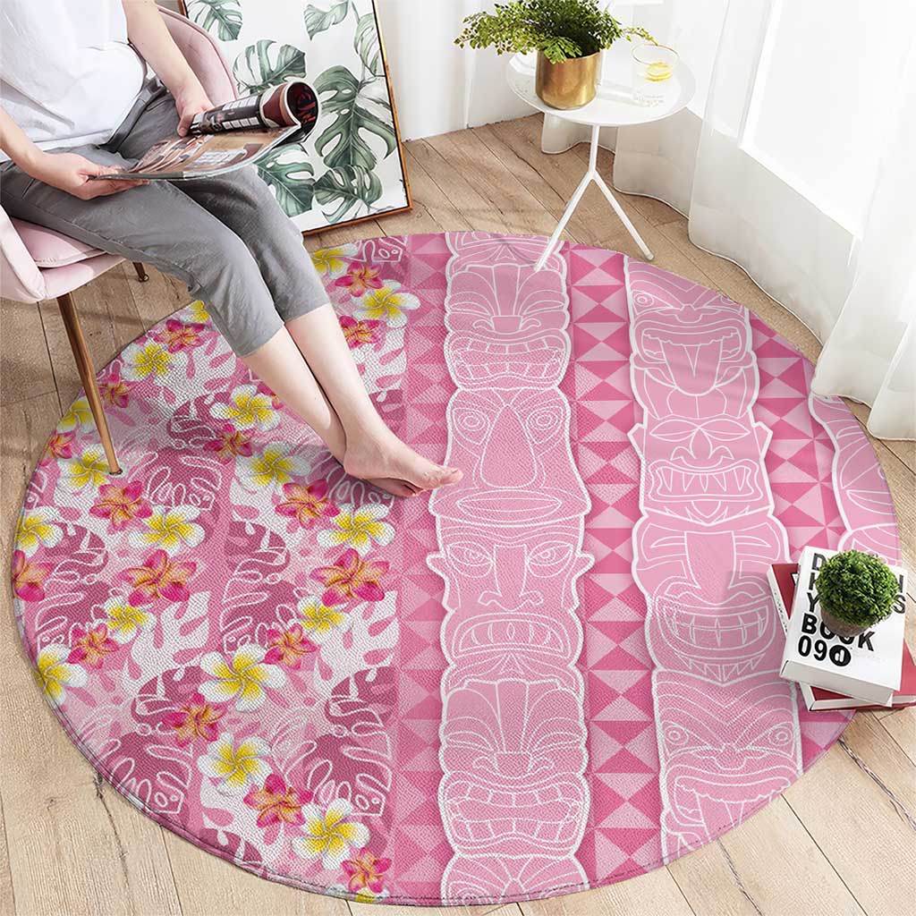Pastel Magenta Aloha Hawaii Tiki Round Carpet Tropical Plumeria - Seamless Style