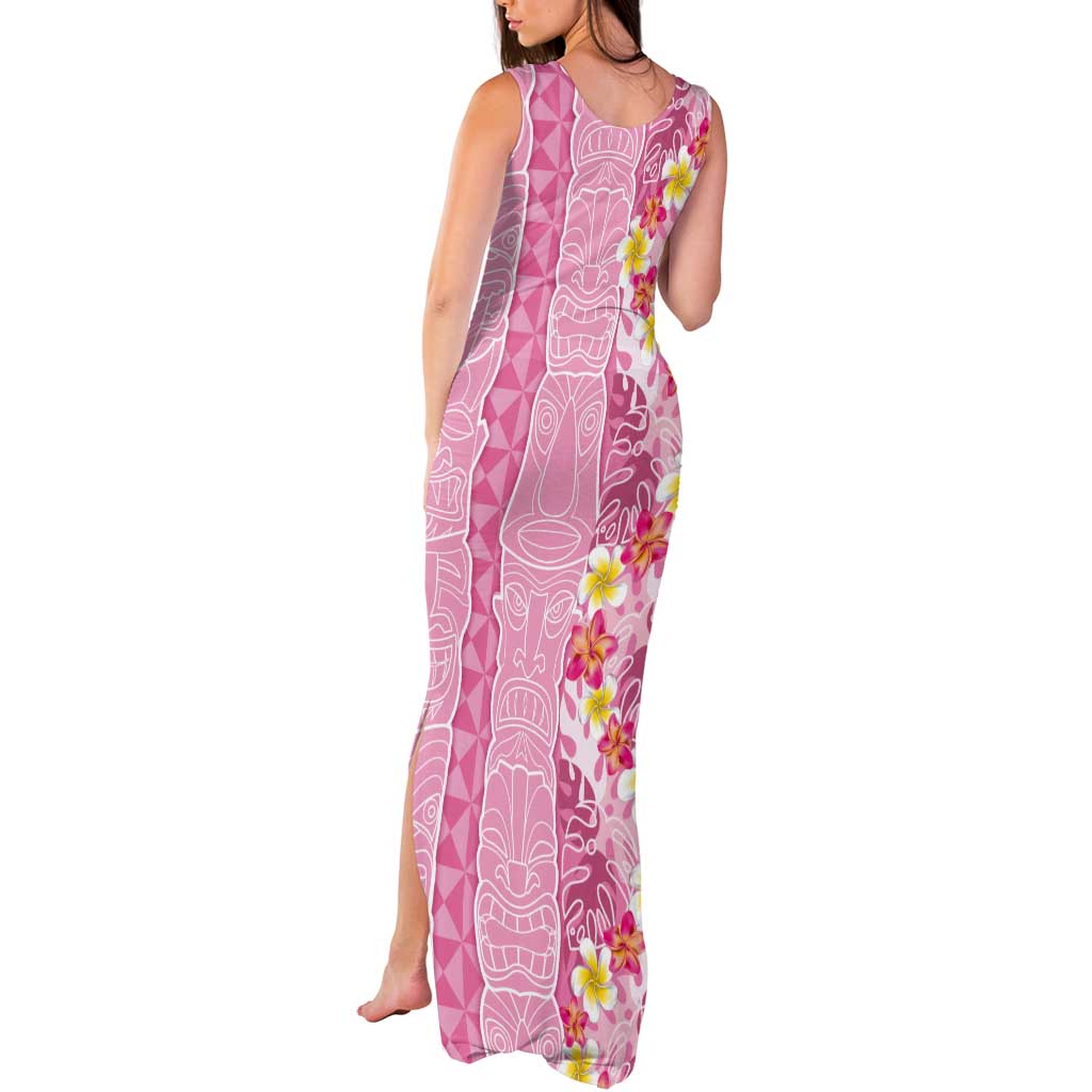 Pastel Magenta Aloha Hawaii Tiki Tank Maxi Dress Tropical Plumeria - Seamless Style