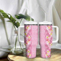 Pastel Magenta Aloha Hawaii Tiki Tumbler With Handle Tropical Plumeria - Seamless Style