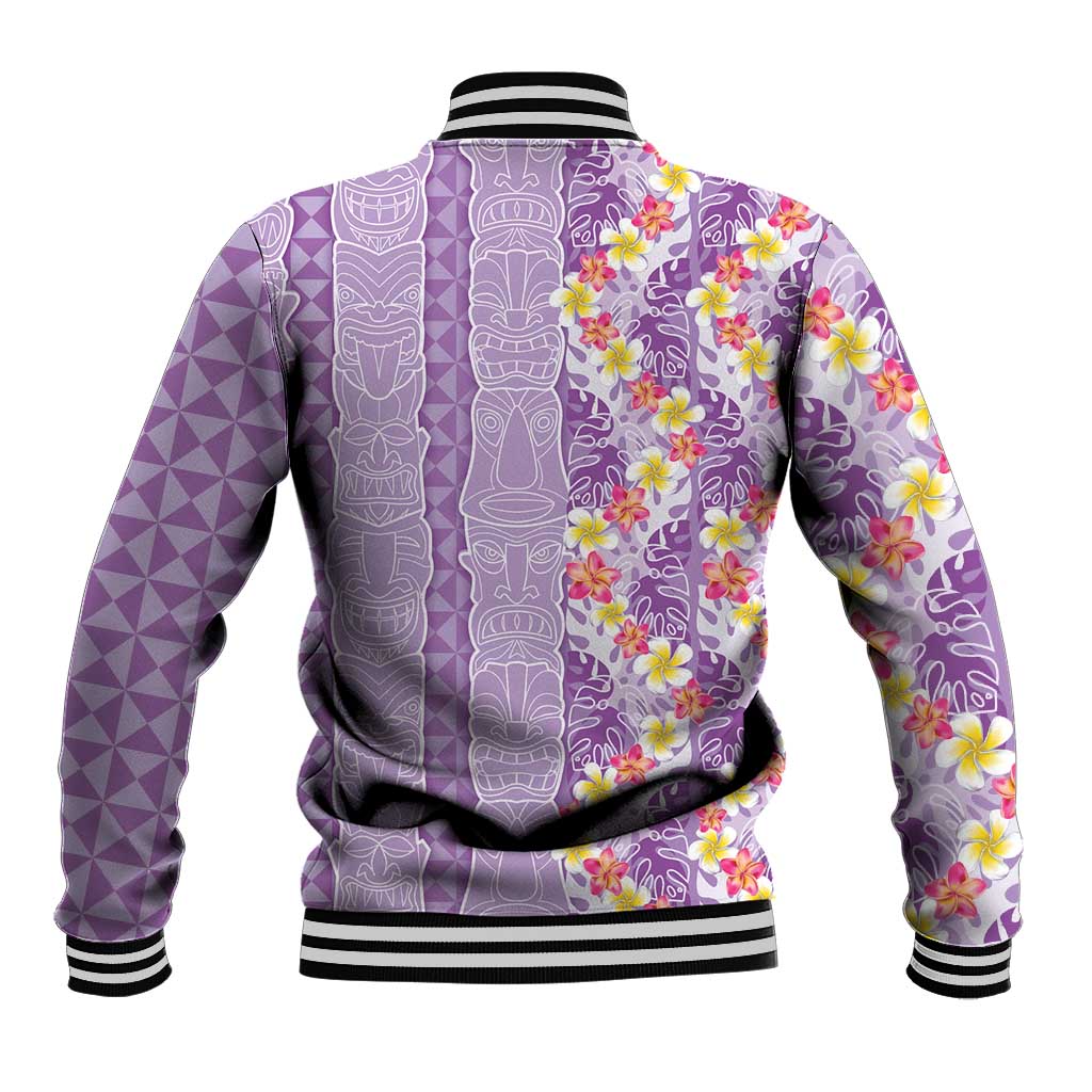 Lush Lilac Aloha Hawaii Tiki Baseball Jacket Tropical Plumeria - Seamless Style