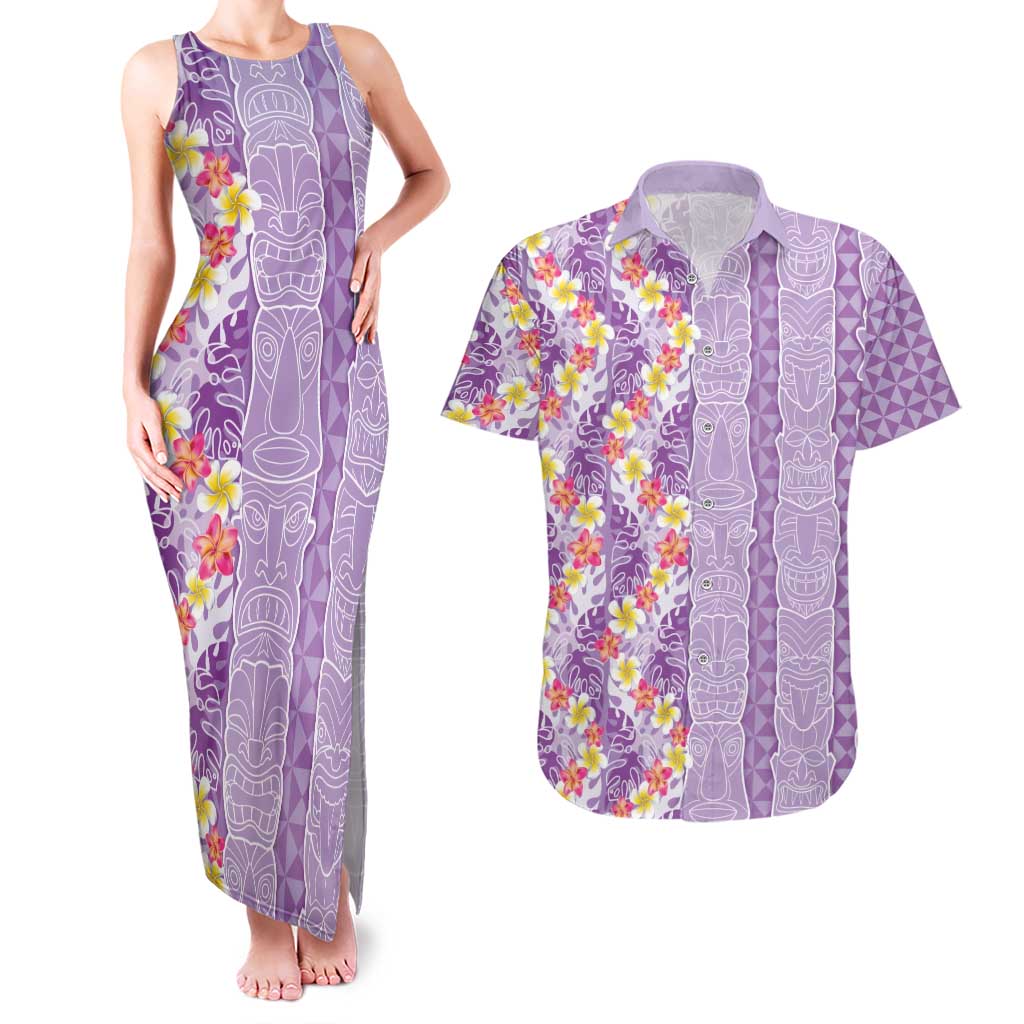 Lush Lilac Aloha Hawaii Tiki Couples Matching Tank Maxi Dress and Hawaiian Shirt Tropical Plumeria - Seamless Style