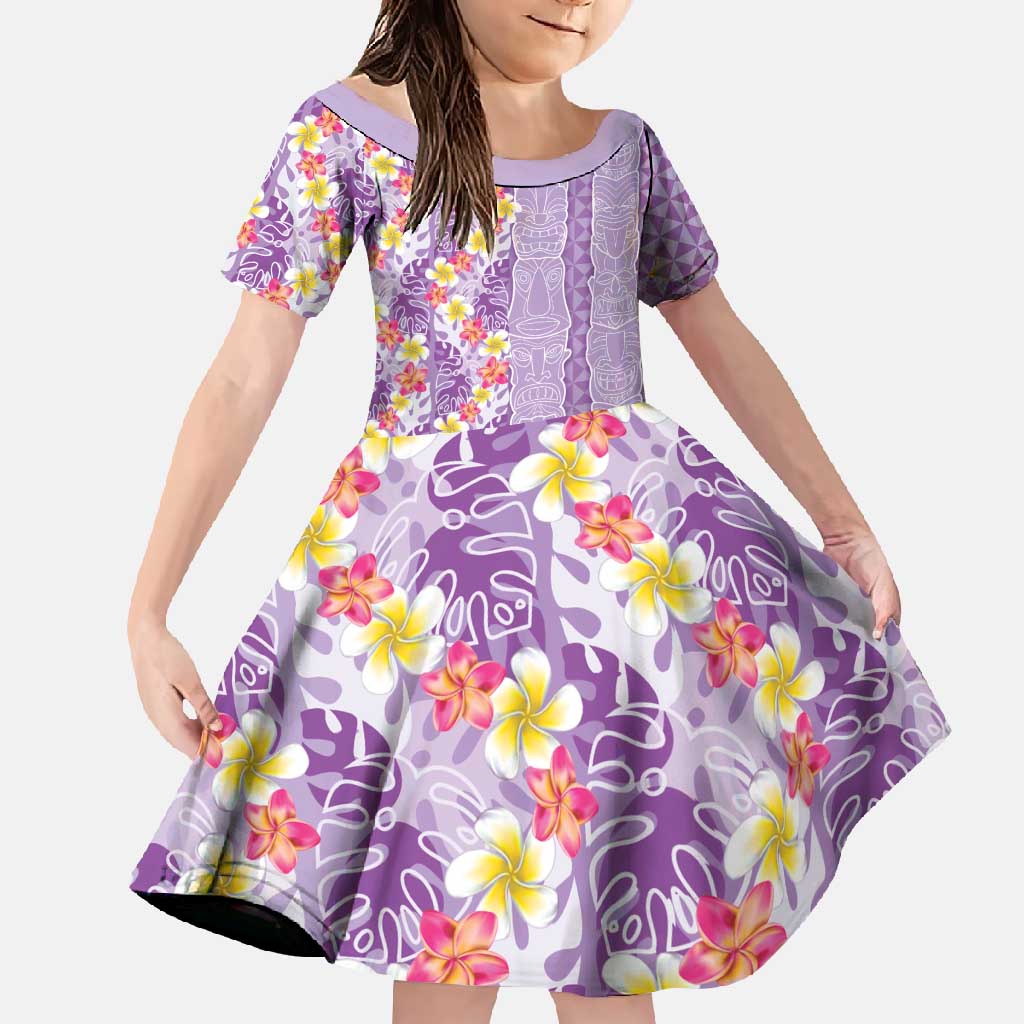Lush Lilac Aloha Hawaii Tiki Family Matching Mermaid Dress and Hawaiian Shirt Tropical Plumeria - Seamless Style LT14 Daughter's Dress Purple - Polynesian Pride
