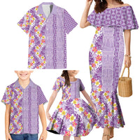 Lush Lilac Aloha Hawaii Tiki Family Matching Mermaid Dress and Hawaiian Shirt Tropical Plumeria - Seamless Style LT14 - Polynesian Pride