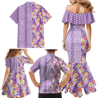 Lush Lilac Aloha Hawaii Tiki Family Matching Mermaid Dress and Hawaiian Shirt Tropical Plumeria - Seamless Style LT14 - Polynesian Pride