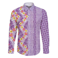 Lush Lilac Aloha Hawaii Tiki Family Matching Mermaid Dress and Hawaiian Shirt Tropical Plumeria - Seamless Style LT14 Dad's Shirt - Long Sleeve Purple - Polynesian Pride