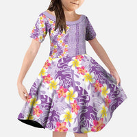Lush Lilac Aloha Hawaii Tiki Family Matching Tank Maxi Dress and Hawaiian Shirt Tropical Plumeria - Seamless Style LT14 Daughter's Dress Purple - Polynesian Pride