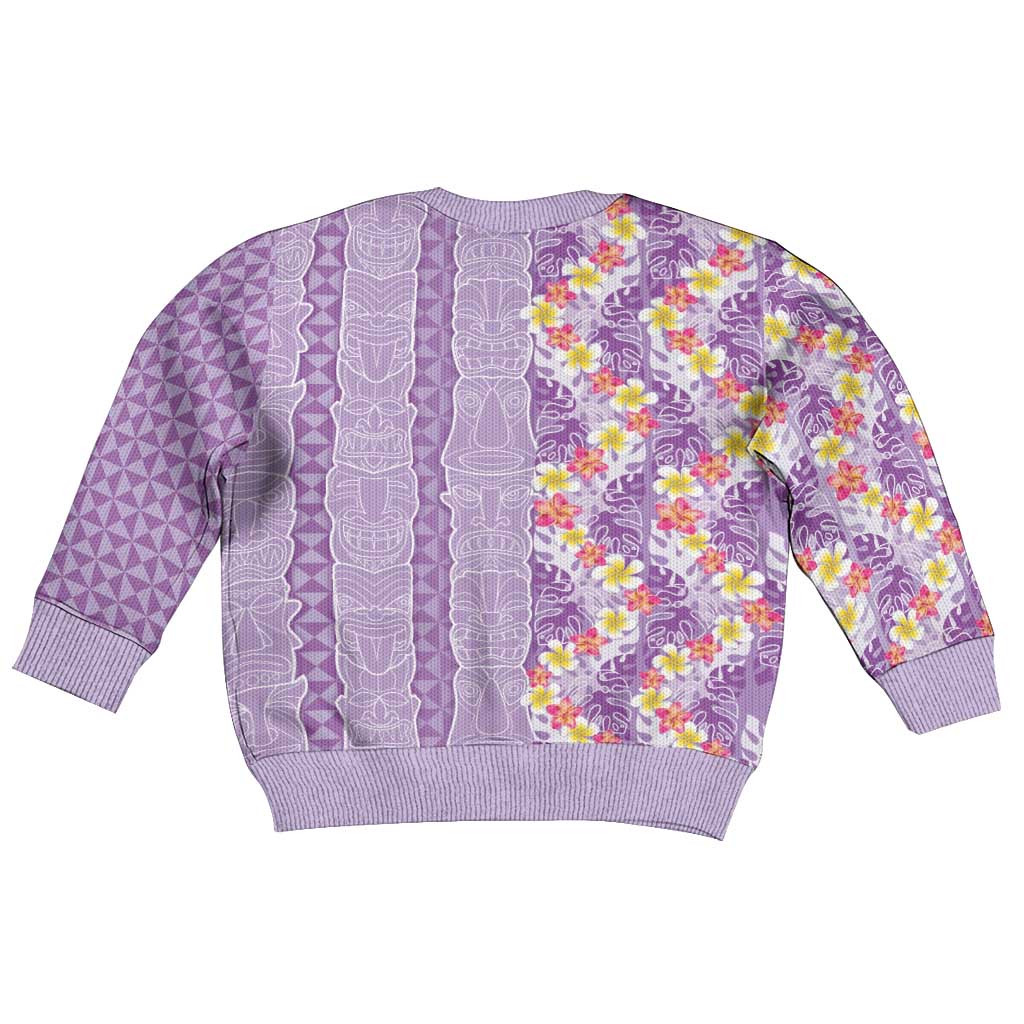 Lush Lilac Aloha Hawaii Tiki Kid Ugly Christmas Sweater Tropical Plumeria - Seamless Style