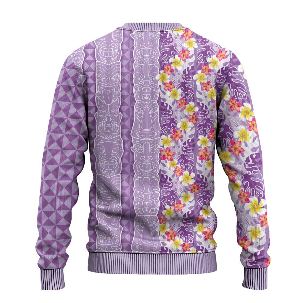 Lush Lilac Aloha Hawaii Tiki Ugly Christmas Sweater Tropical Plumeria - Seamless Style