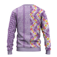 Lush Lilac Aloha Hawaii Tiki Ugly Christmas Sweater Tropical Plumeria - Seamless Style