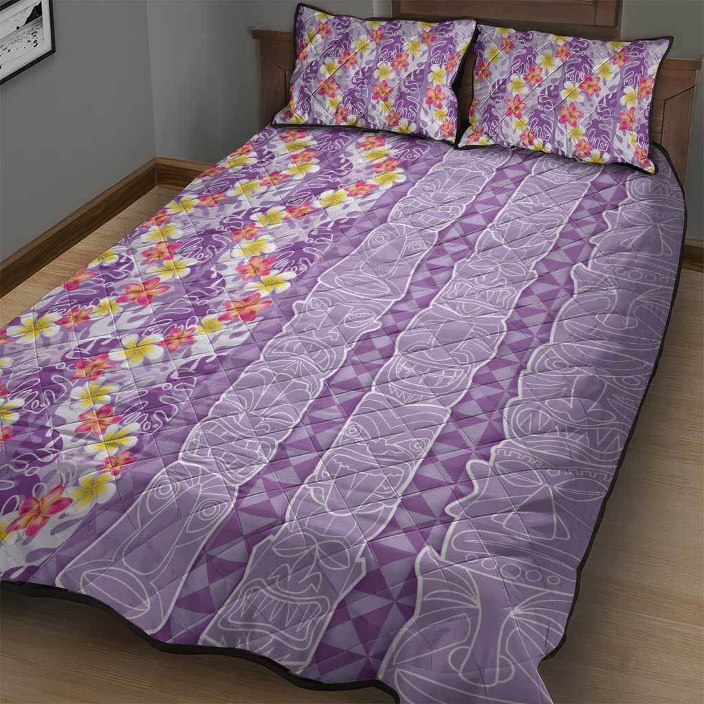 Lush Lilac Aloha Hawaii Tiki Quilt Bed Set Tropical Plumeria - Seamless Style