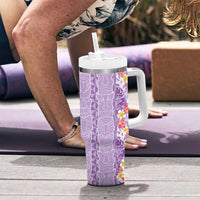 Lush Lilac Aloha Hawaii Tiki Tumbler With Handle Tropical Plumeria - Seamless Style