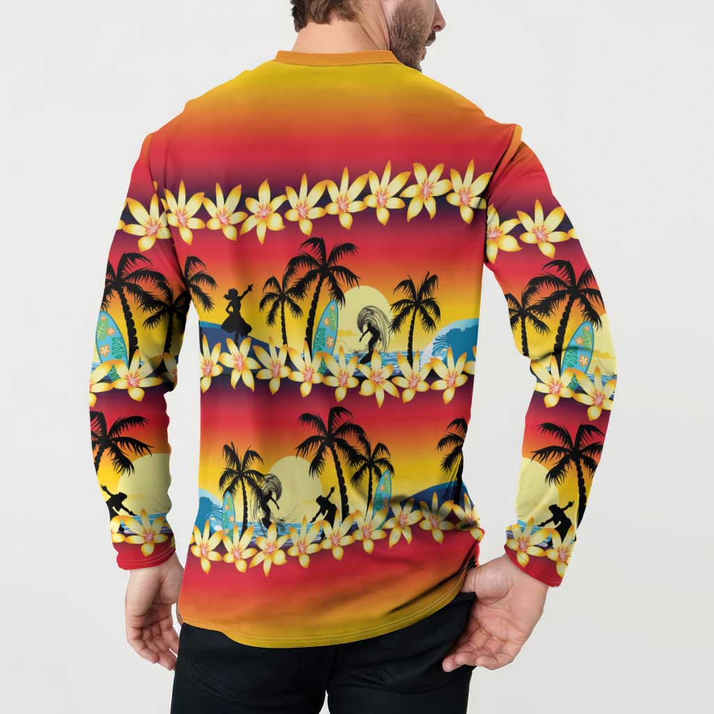 Tropical Islands Sunset Hawaii Button Sweatshirt Go Surfing With Hula Girl - Summer Vibes