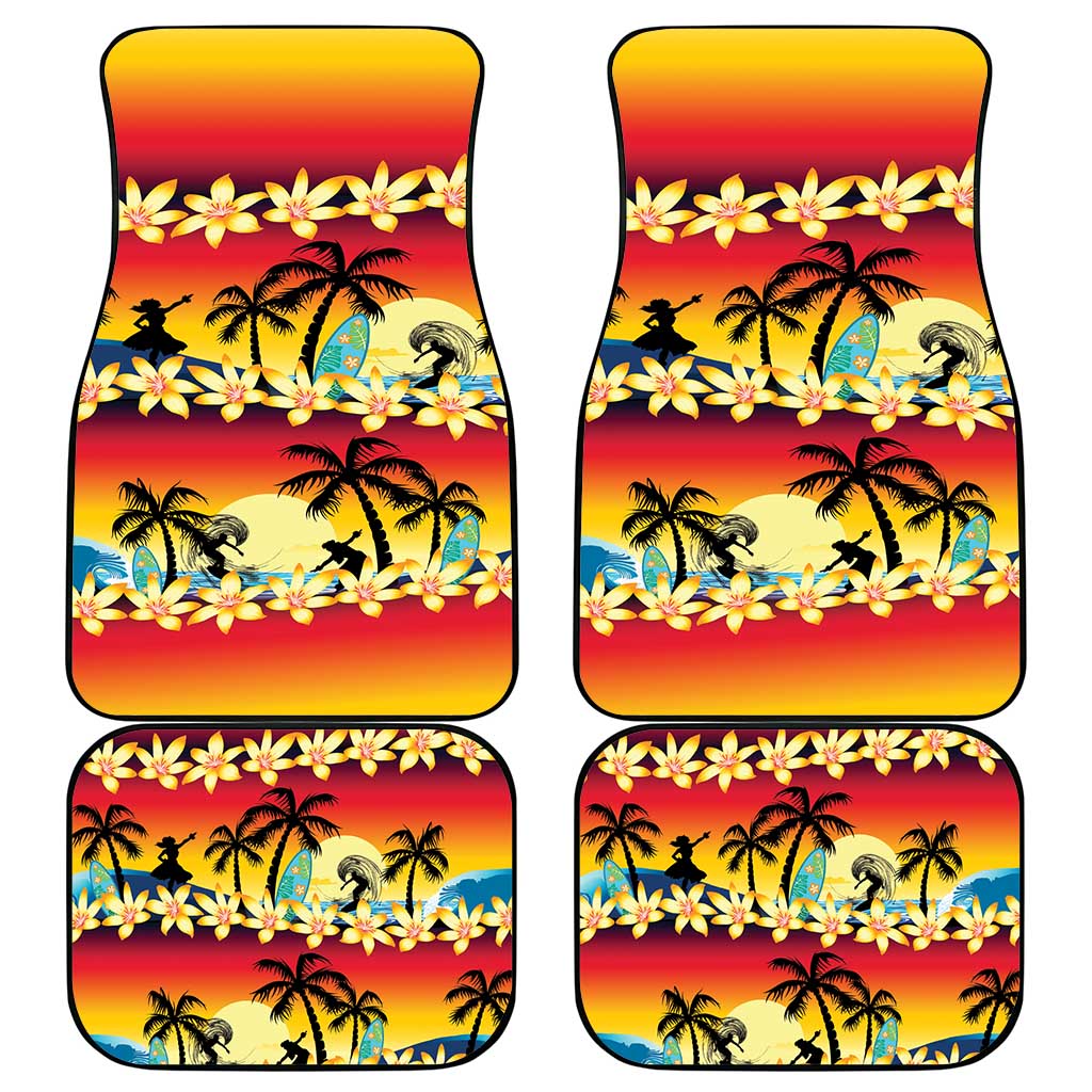 Tropical Islands Sunset Hawaii Car Mats Go Surfing With Hula Girl - Summer Vibes