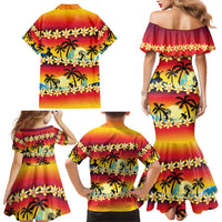 Tropical Islands Sunset Hawaii Family Matching Mermaid Dress and Hawaiian Shirt Go Surfing With Hula Girl - Summer Vibes