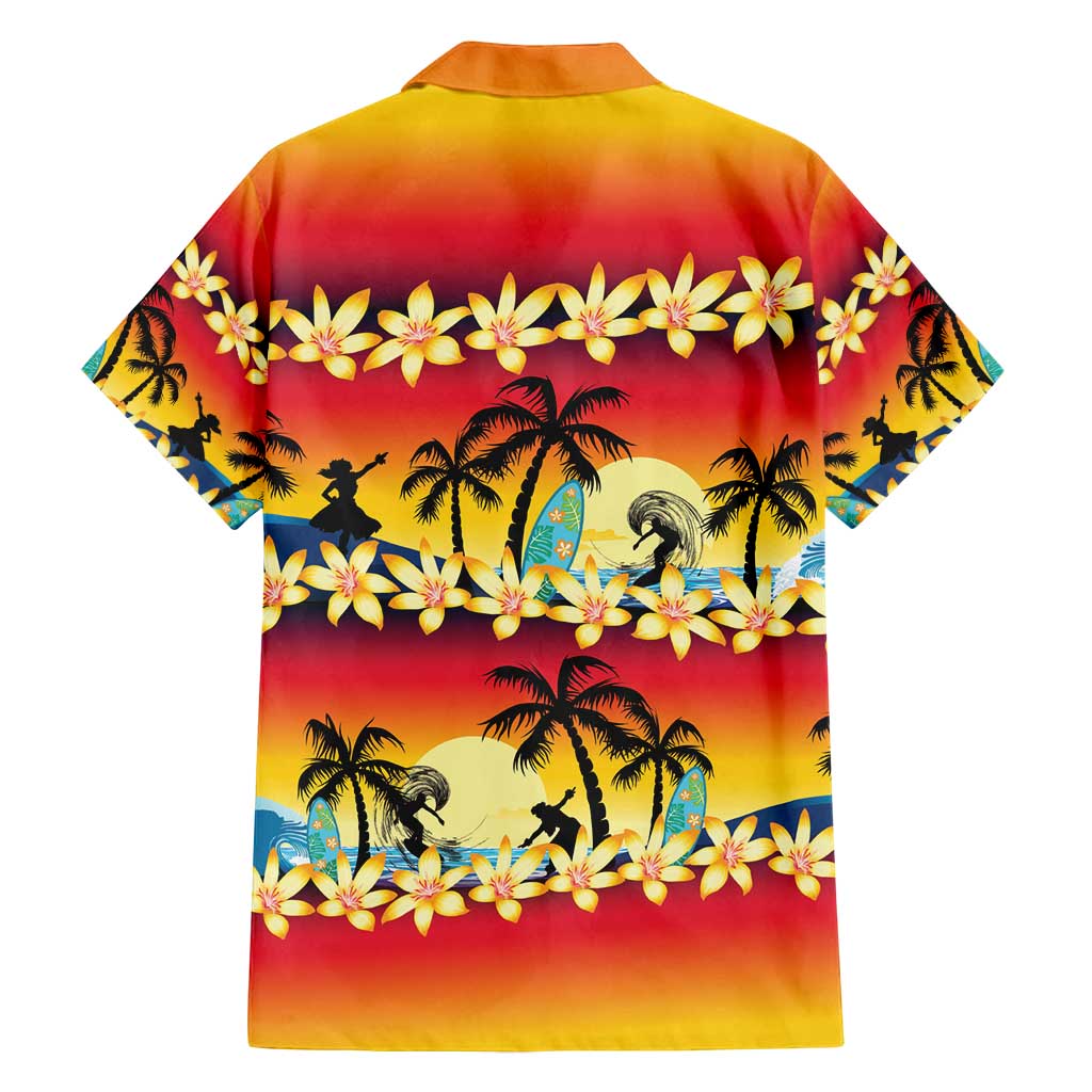 Tropical Islands Sunset Hawaii Family Matching Off Shoulder Short Dress and Hawaiian Shirt Go Surfing With Hula Girl - Summer Vibes