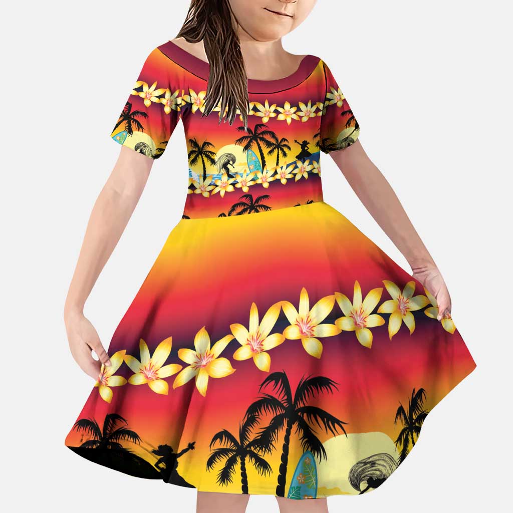 Tropical Islands Sunset Hawaii Family Matching Puletasi and Hawaiian Shirt Go Surfing With Hula Girl - Summer Vibes