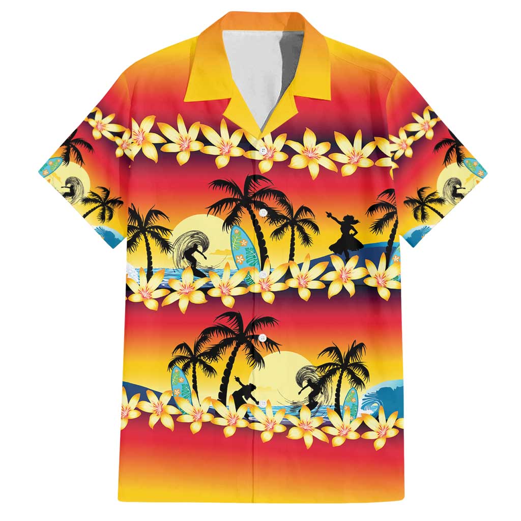 Tropical Islands Sunset Hawaii Family Matching Tank Maxi Dress and Hawaiian Shirt Go Surfing With Hula Girl - Summer Vibes