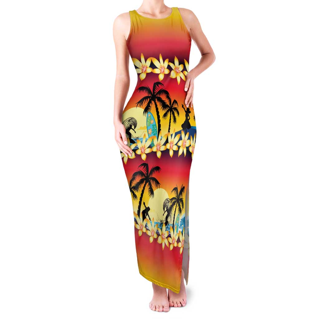 Tropical Islands Sunset Hawaii Family Matching Tank Maxi Dress and Hawaiian Shirt Go Surfing With Hula Girl - Summer Vibes