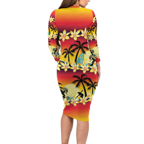 Hawaii Off Shoulder Long Dress Polynesia Pink Beautiful Hula Girl LT13 main image 1