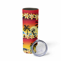 Tropical Islands Sunset Hawaii Skinny Tumbler Go Surfing With Hula Girl - Summer Vibes