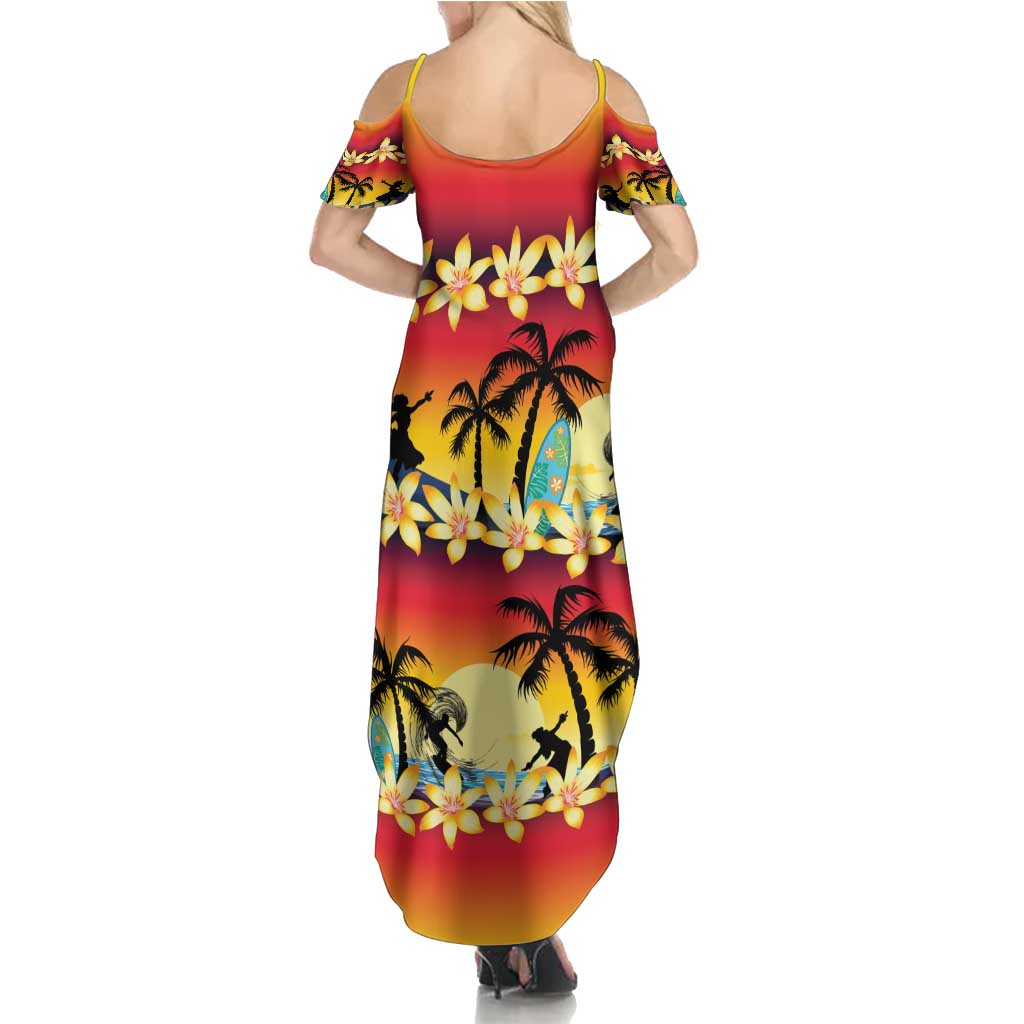 Tropical Islands Sunset Hawaii Summer Maxi Dress Go Surfing With Hula Girl - Summer Vibes