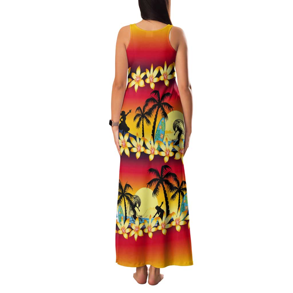 Tropical Islands Sunset Hawaii Tank Maxi Dress Go Surfing With Hula Girl - Summer Vibes