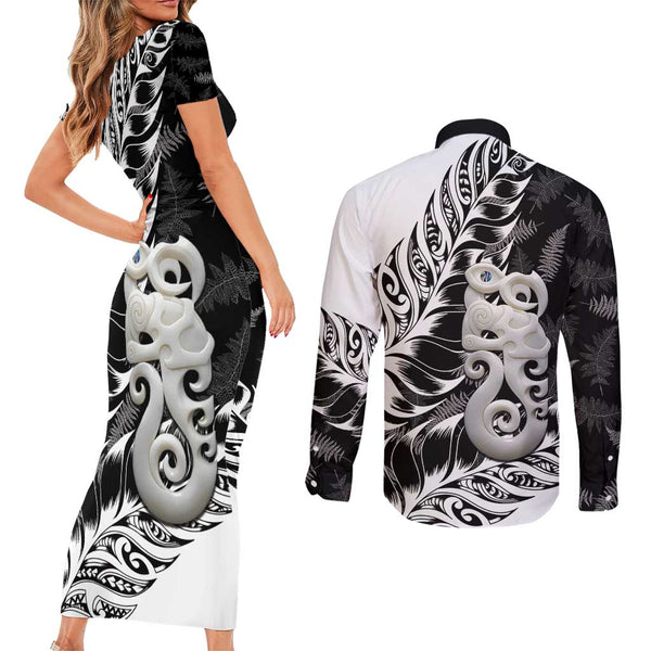 Custom New Zealand Off The Shoulder Long Sleeve Dress Silver Fern and Manaia with Papua Shell Maori Tribal LT03 main image 1