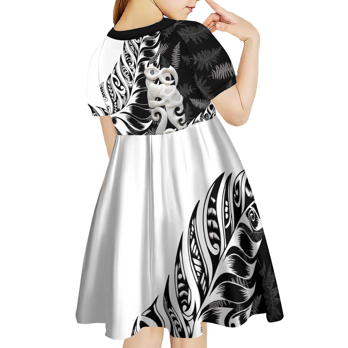 Aotearoa Manaia NZ Maori Silver Fern Kid Short Sleeve Dress LT14 - Polynesian Pride
