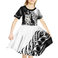 Aotearoa Manaia NZ Maori Silver Fern Kid Short Sleeve Dress LT14 - Polynesian Pride