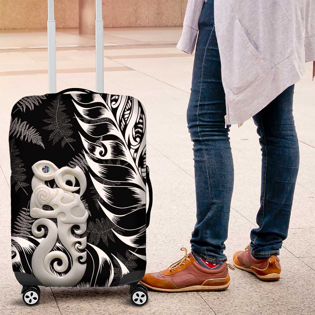 Aotearoa Manaia NZ Maori Silver Fern Luggage Cover LT14 Black - Polynesian Pride
