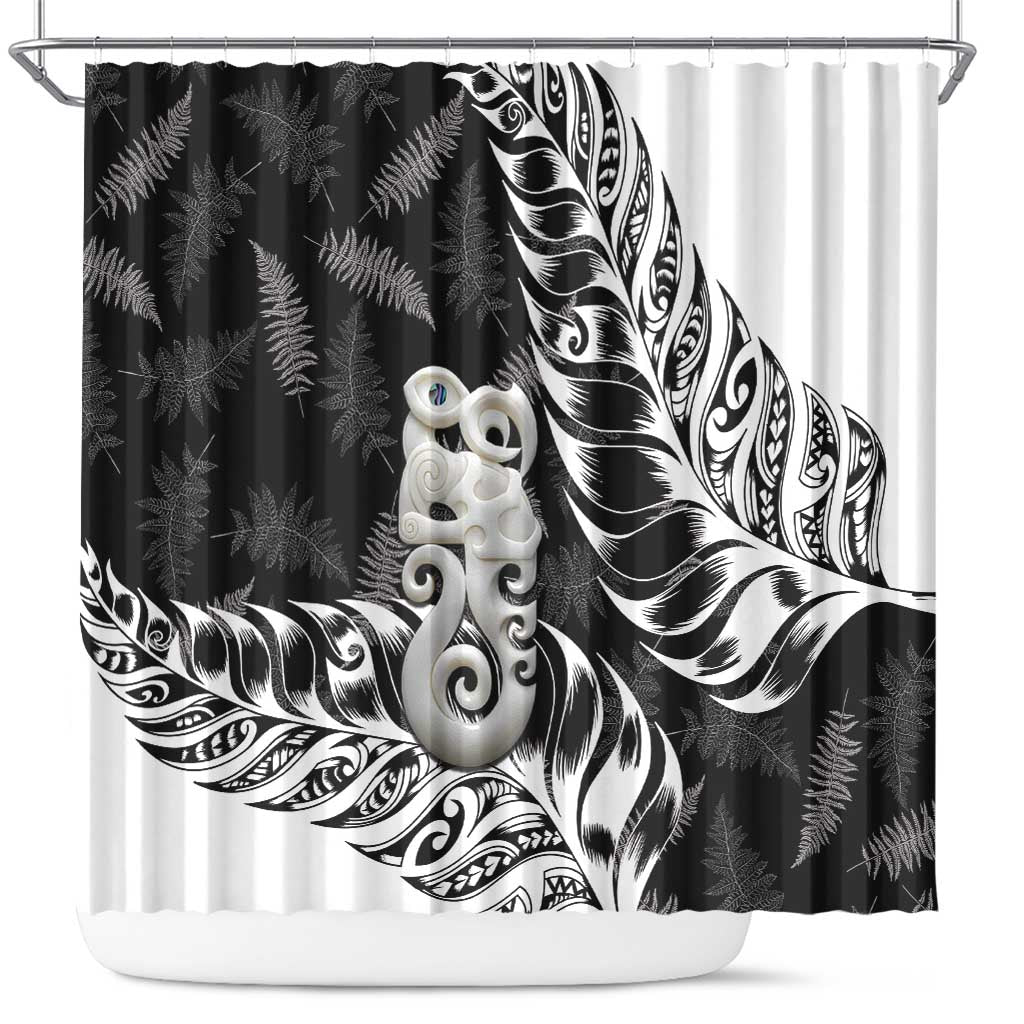 Aotearoa Manaia NZ Maori Silver Fern Shower Curtain LT14 Black - Polynesian Pride