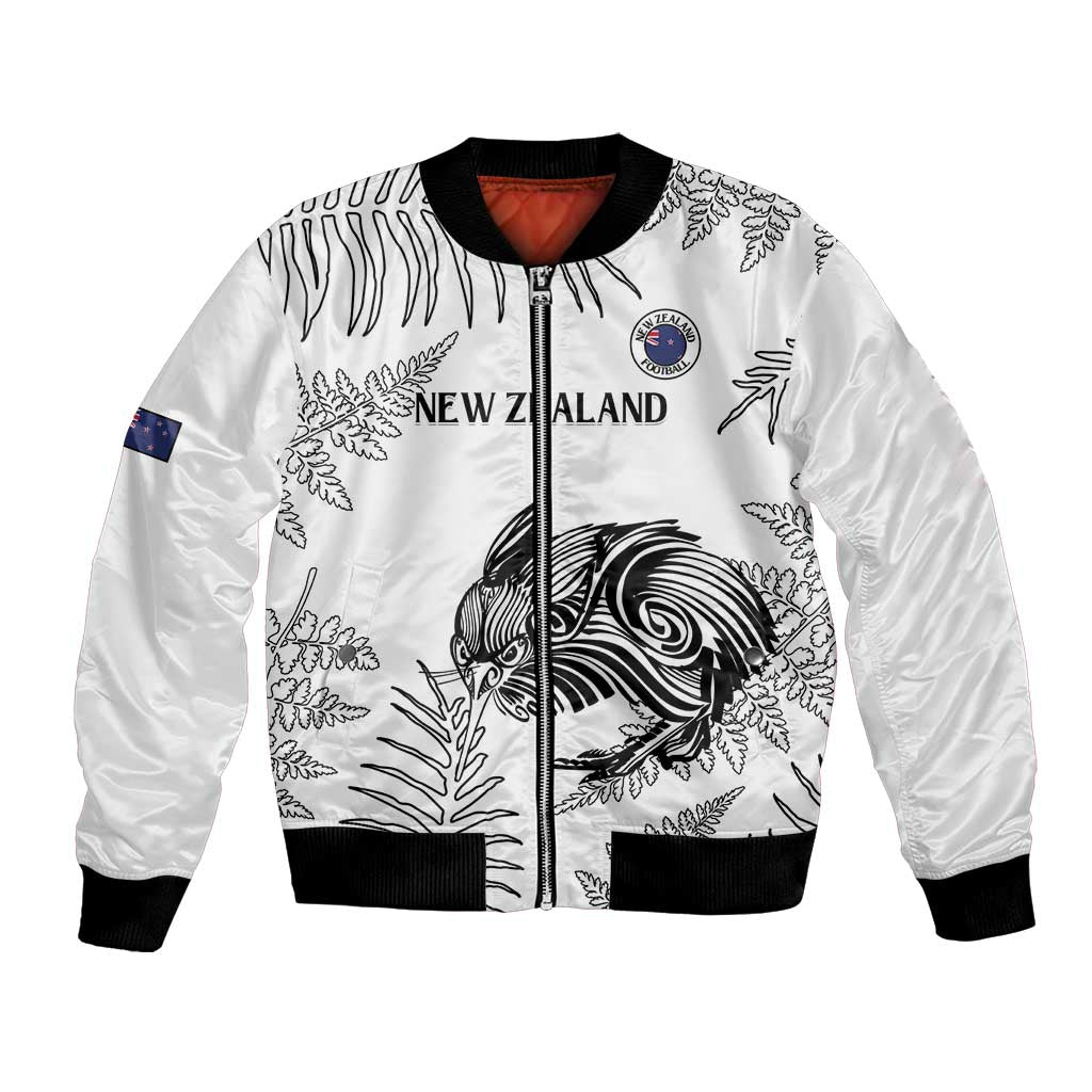 Custom New Zealand Kiwi Football Bomber Jacket Aotearoa Silver Fern LT14 Unisex White - Polynesian Pride