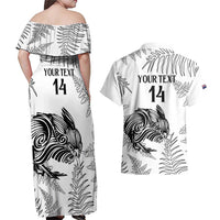 Custom New Zealand Kiwi Football Couples Matching Off Shoulder Maxi Dress and Hawaiian Shirt Aotearoa Silver Fern