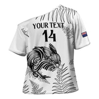 Custom New Zealand Kiwi Football Cross Shoulder Shirt Aotearoa Silver Fern - Polynesian Pride