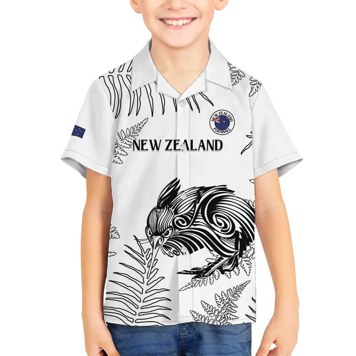 Custom New Zealand Kiwi Football Family Matching Off The Shoulder Long Sleeve Dress and Hawaiian Shirt Aotearoa Silver Fern