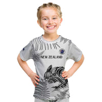 Custom New Zealand Kiwi Football Kid T Shirt Aotearoa Silver Fern