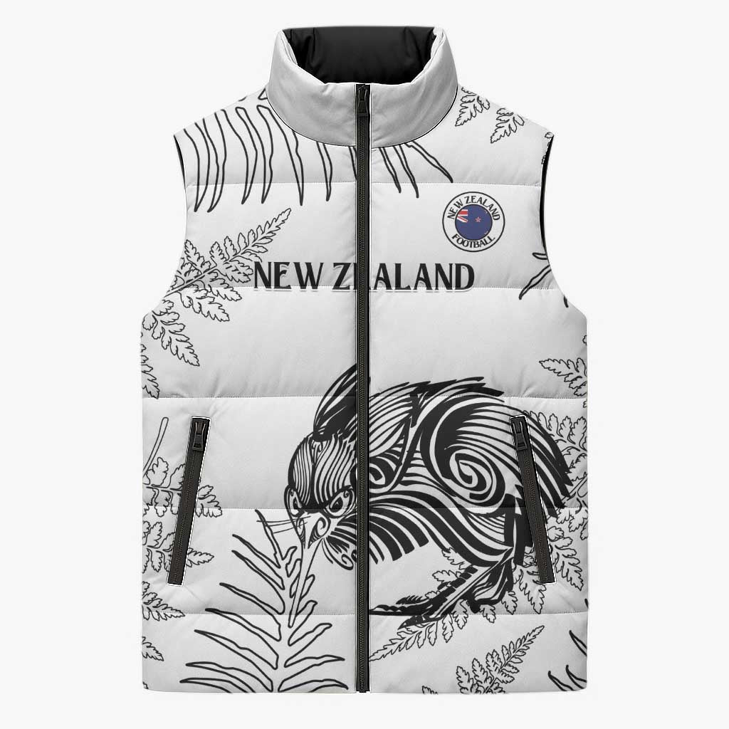 Custom New Zealand Kiwi Football Sleeveless Puffer Jacket Aotearoa Silver Fern - Polynesian Pride