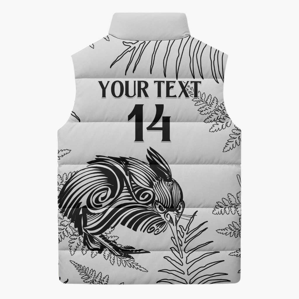 Custom New Zealand Kiwi Football Sleeveless Puffer Jacket Aotearoa Silver Fern - Polynesian Pride