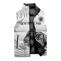 Custom New Zealand Kiwi Football Sleeveless Puffer Jacket Aotearoa Silver Fern - Polynesian Pride