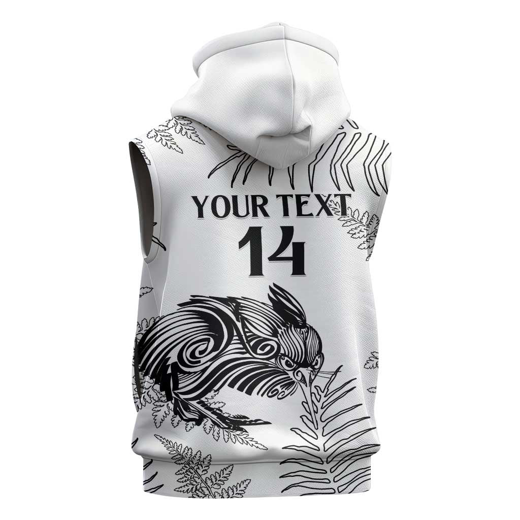Custom New Zealand Kiwi Football Sleeveless Zip Hoodie Aotearoa Silver Fern - Polynesian Pride