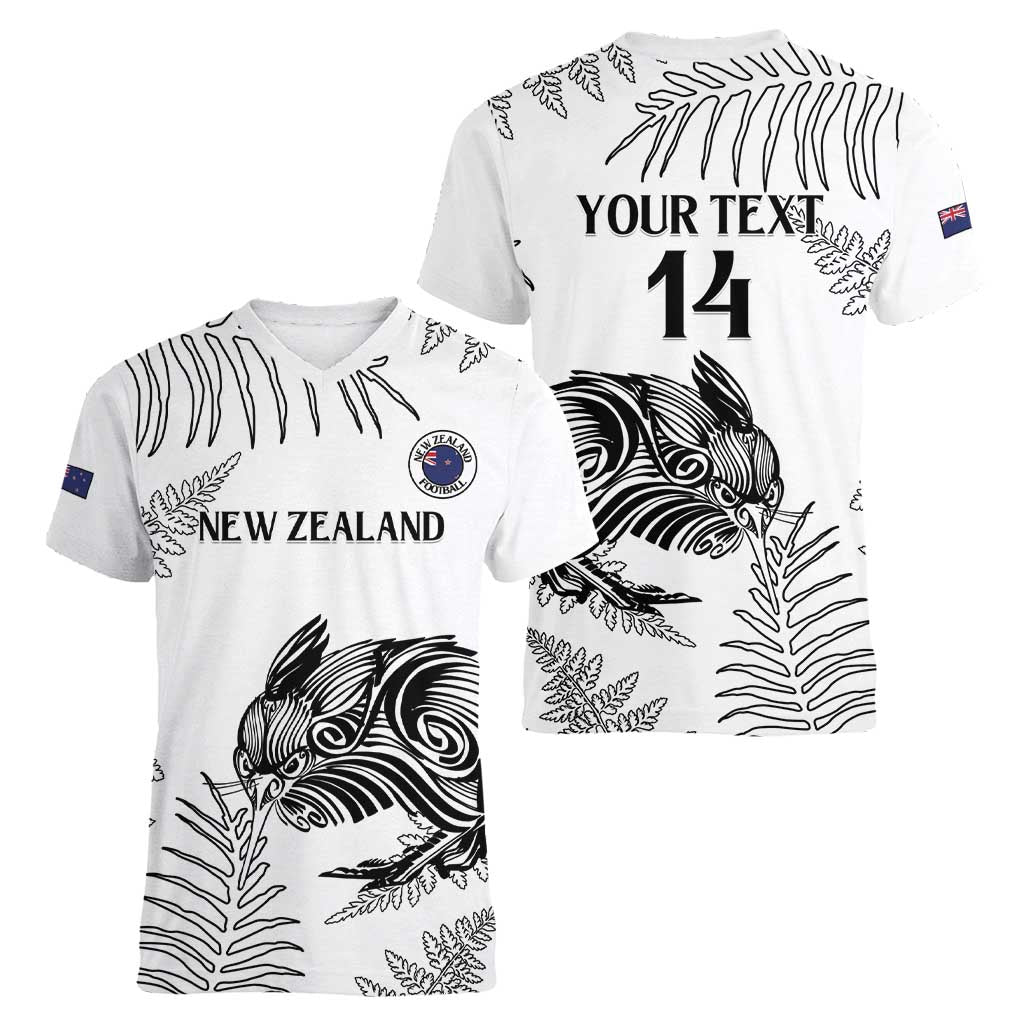 Custom New Zealand Kiwi Football Women V-Neck T-Shirt Aotearoa Silver Fern